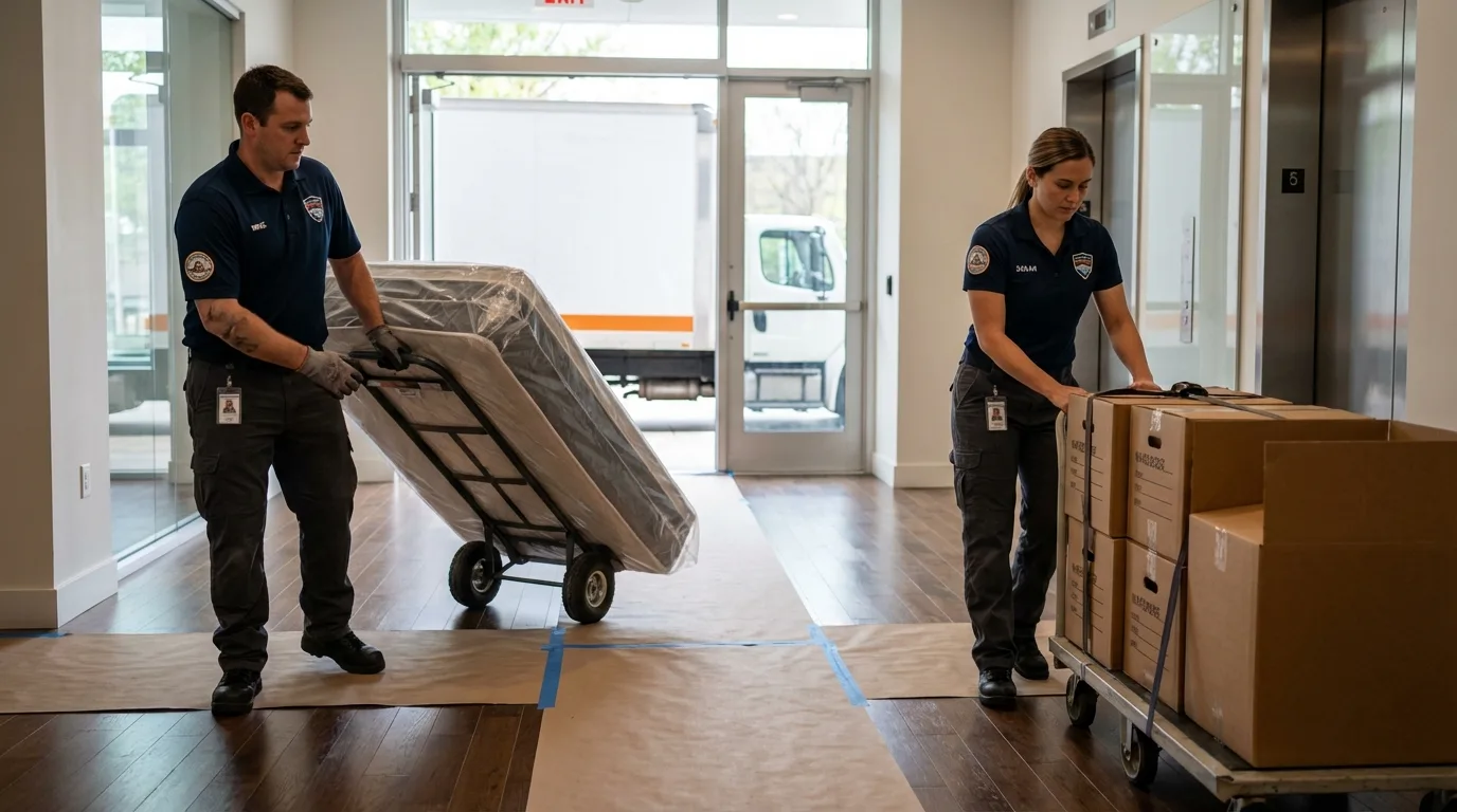 Professional apartment movers loading elevator in Lyndeborough, NH